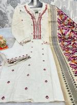 Cotton White Casual Wear Thread Work Readymade Kurti Set